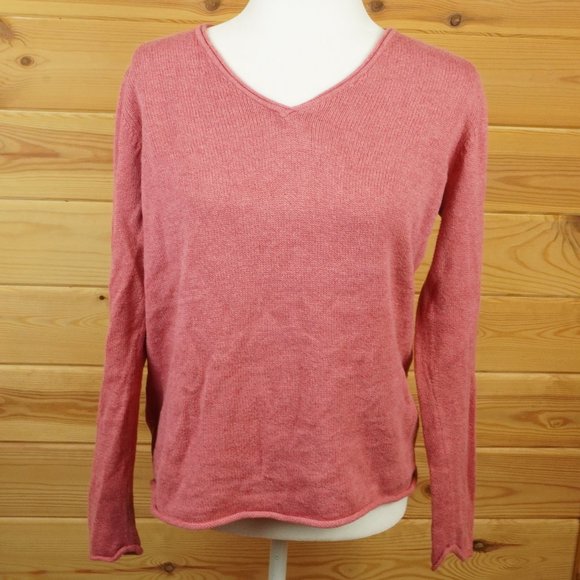 LL Bean Pink V-Neck Linen Blend Sweater Size‎ Medium - Picture 1 of 4